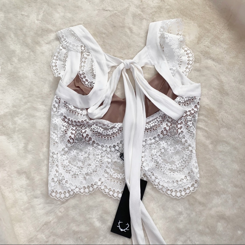 For Love & Lemons Rosalita Crop Top White M NWT - Picture 12 of 15